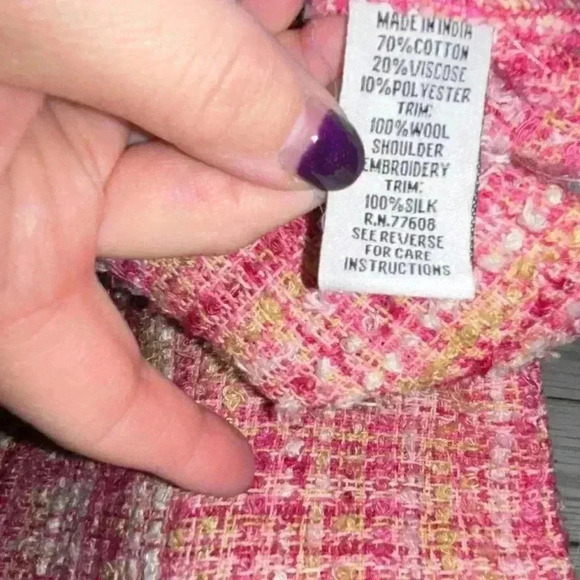 J. Peterman vintage pink silk wool woven vest floral tie closure - Picture 4 of 5